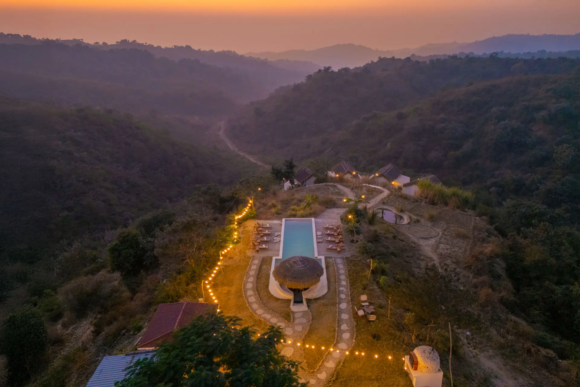 Luxury hilltop villa at sunset